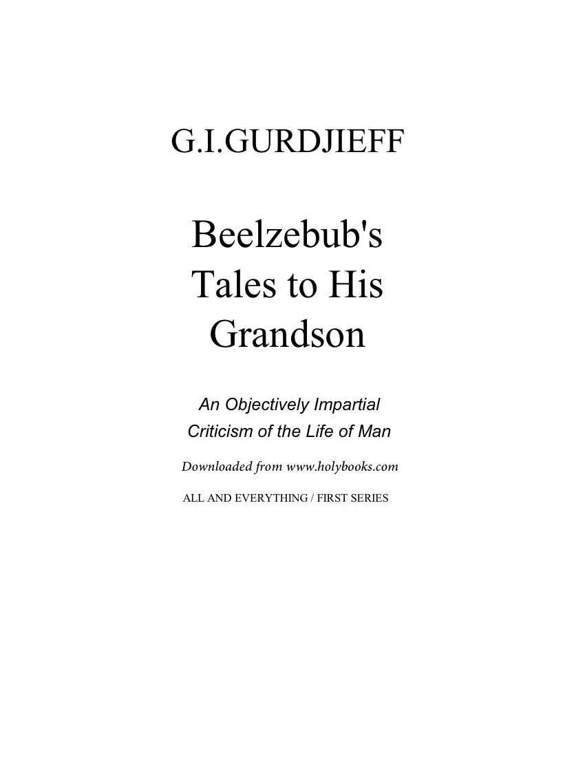Title page of Beelzebub's Tales to His Grandson by G. I. Gurdjieff, with a line that it was downloaded from holybooks.com