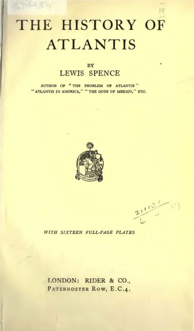 Title page of The History of Atlantis by Lewis Spence, Rider and Co., London